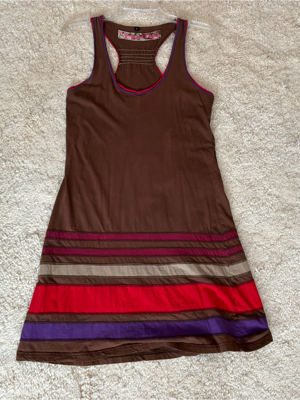 Underground Origins Women’s Brown Sleeveless Midi Dress w Red & Purple Trim Sz L